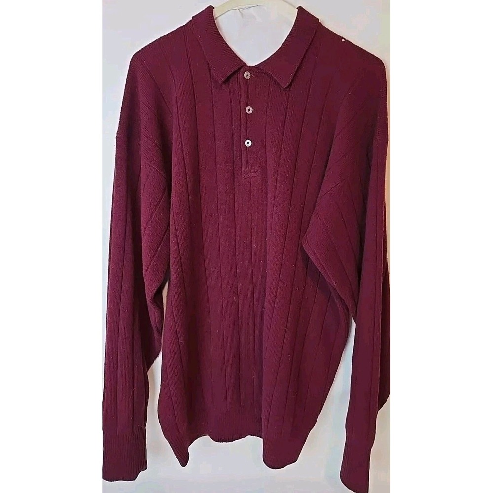 True Vintage 70s Maroon Nordstrom 100% Lambswool Sweater Xl Burgundy Distressed‎